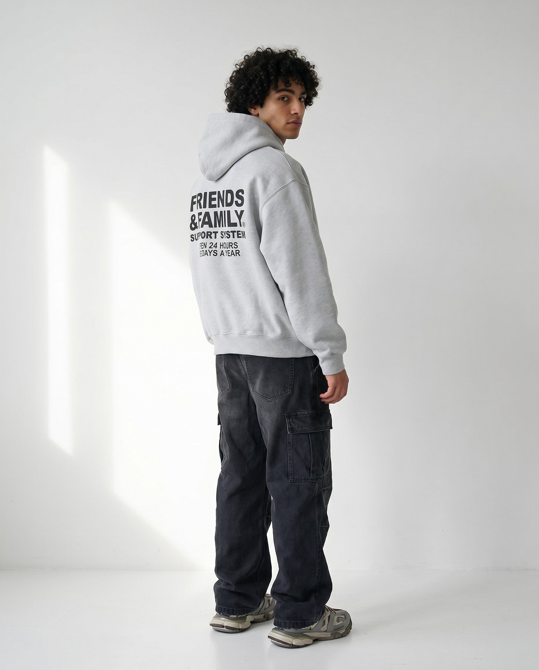 F&F Box Hoodie in Grey - Editorial Image