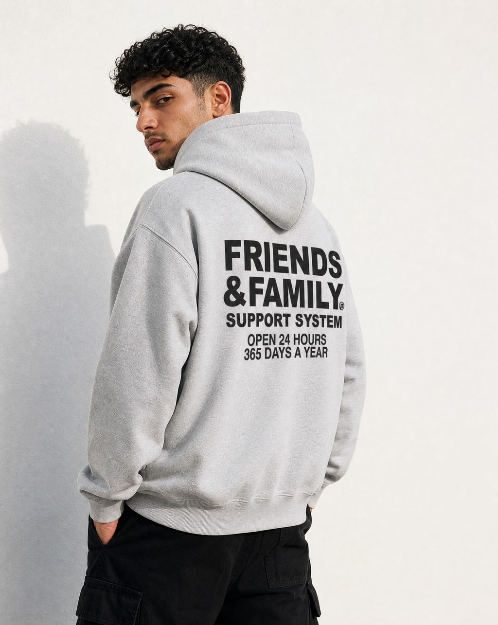F&F Box Hoodie in Grey - Editorial Image