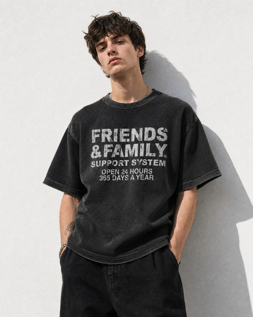 F&F Waffle Tee in Vintage Black - Editorial Image