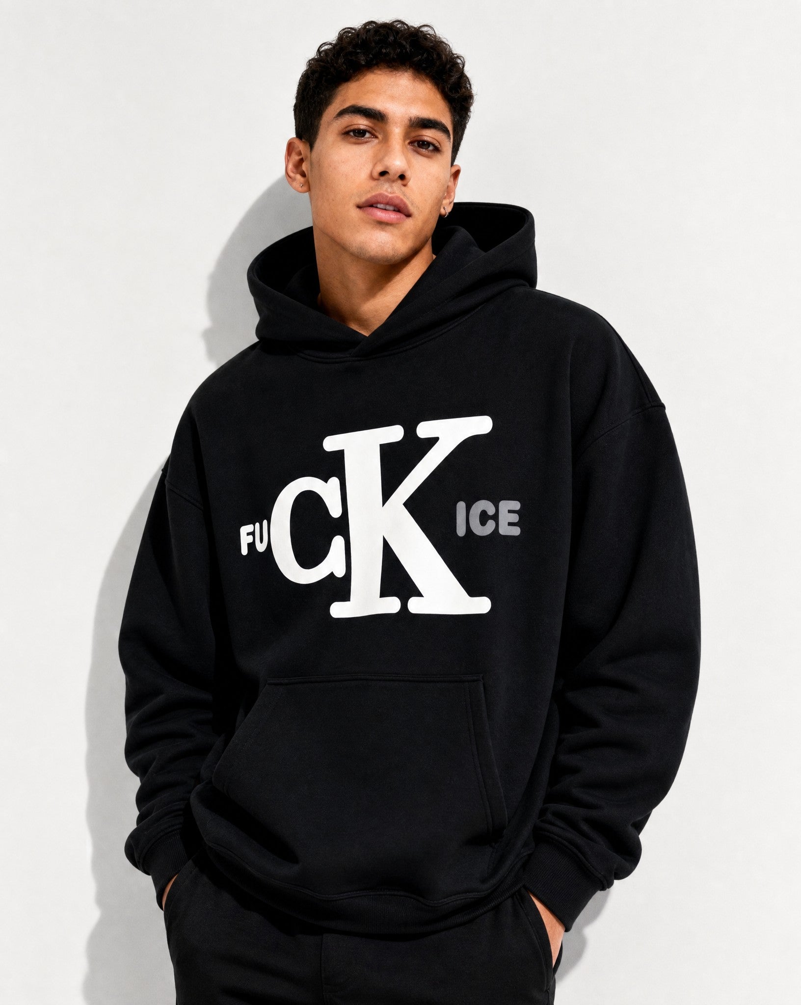 Fck Ice Hoodie in Black - Editorial Image