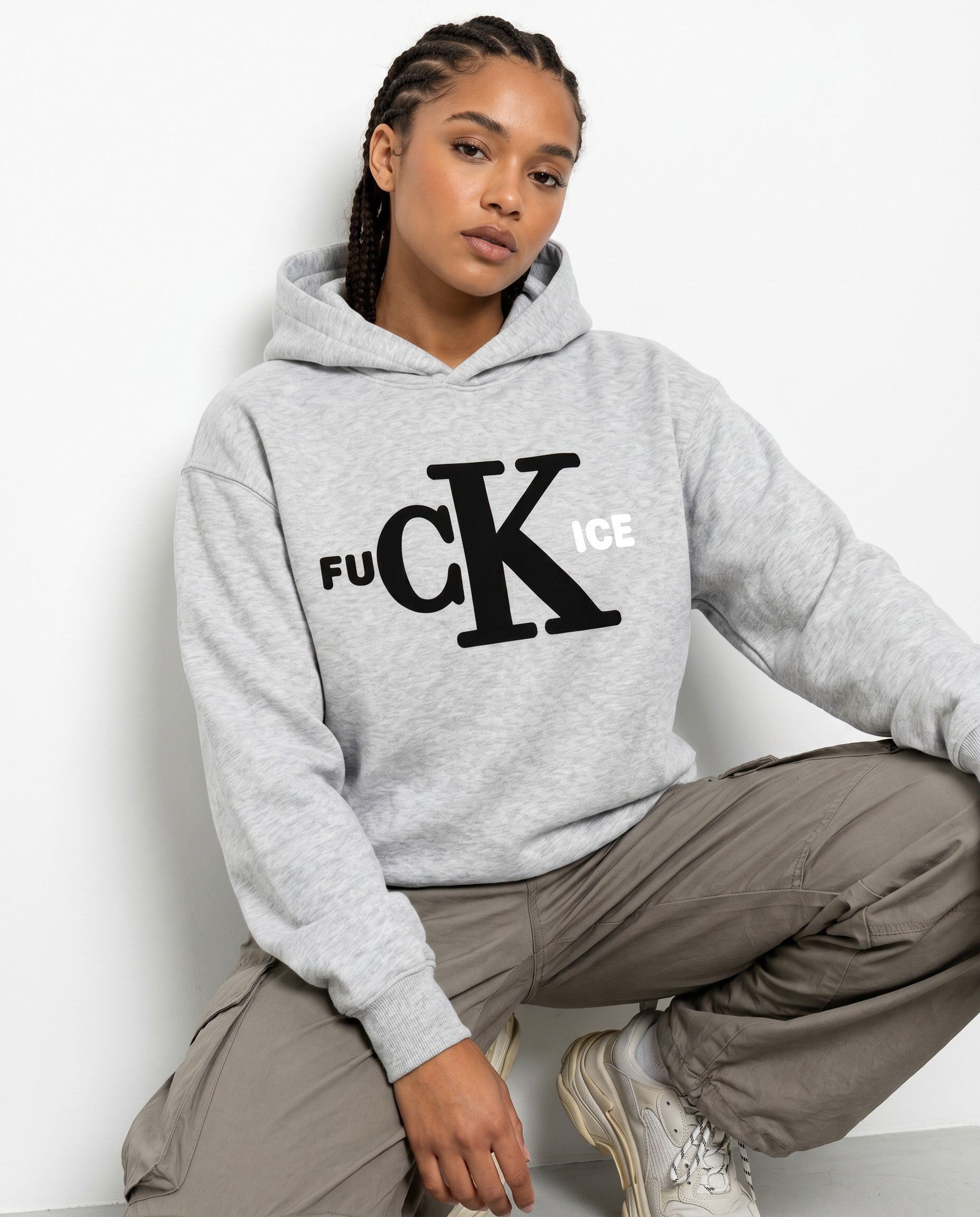 Fck Ice Hoodie in Grey - Editorial Image