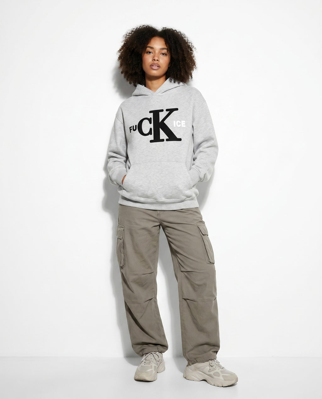 Fck Ice Hoodie in Grey - Editorial Image