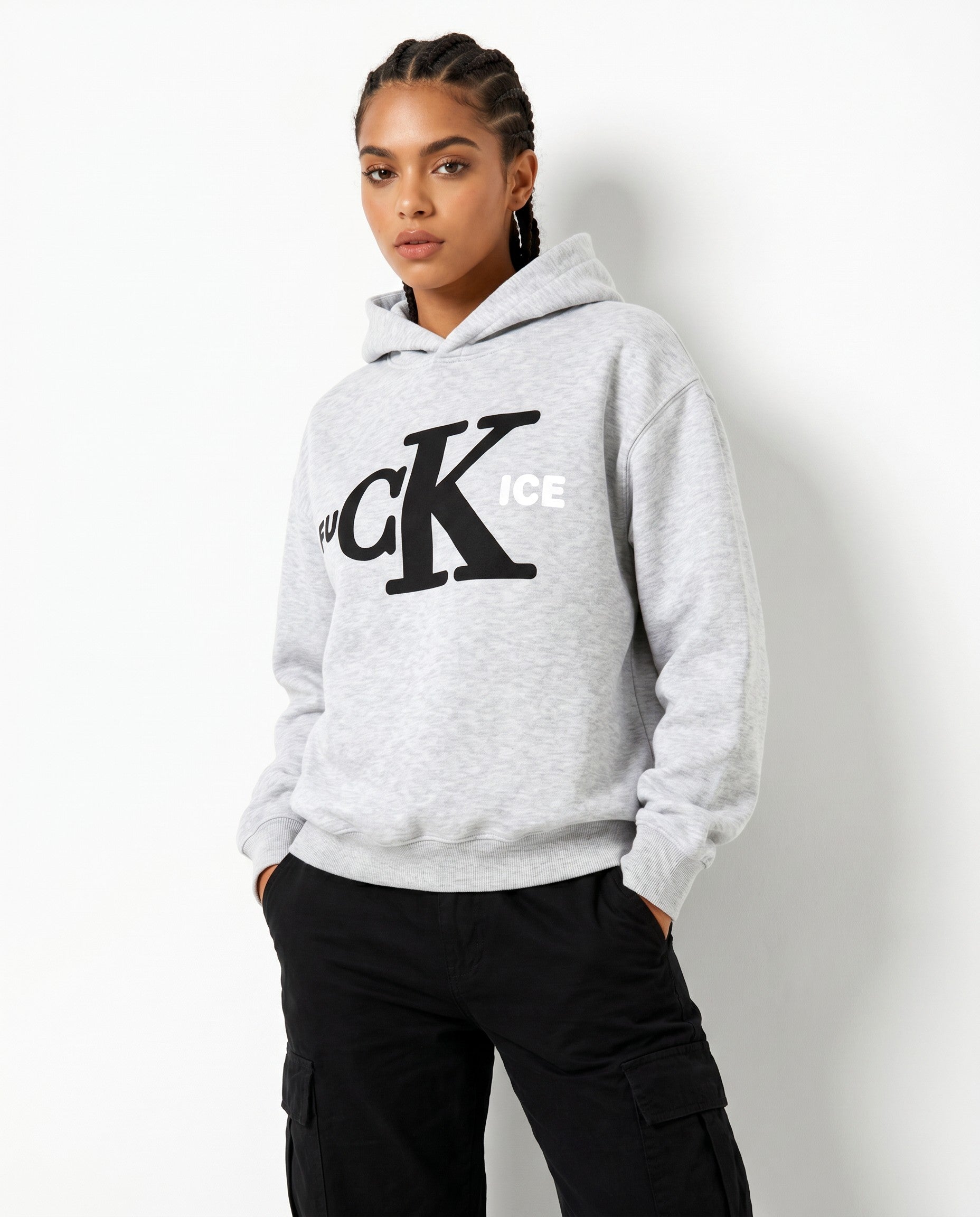 Fck Ice Hoodie in Grey - Editorial Image
