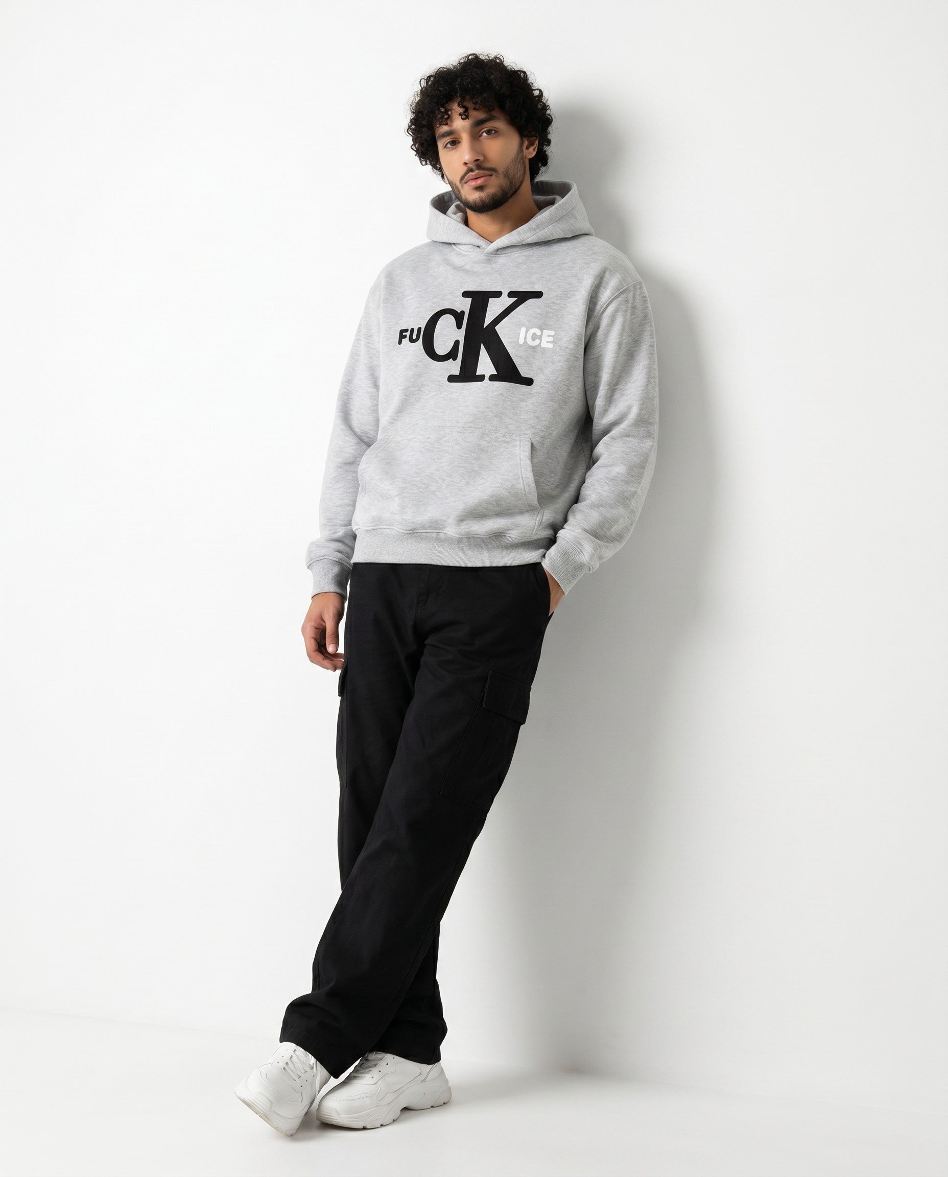 Fck Ice Hoodie in Grey - Editorial Image