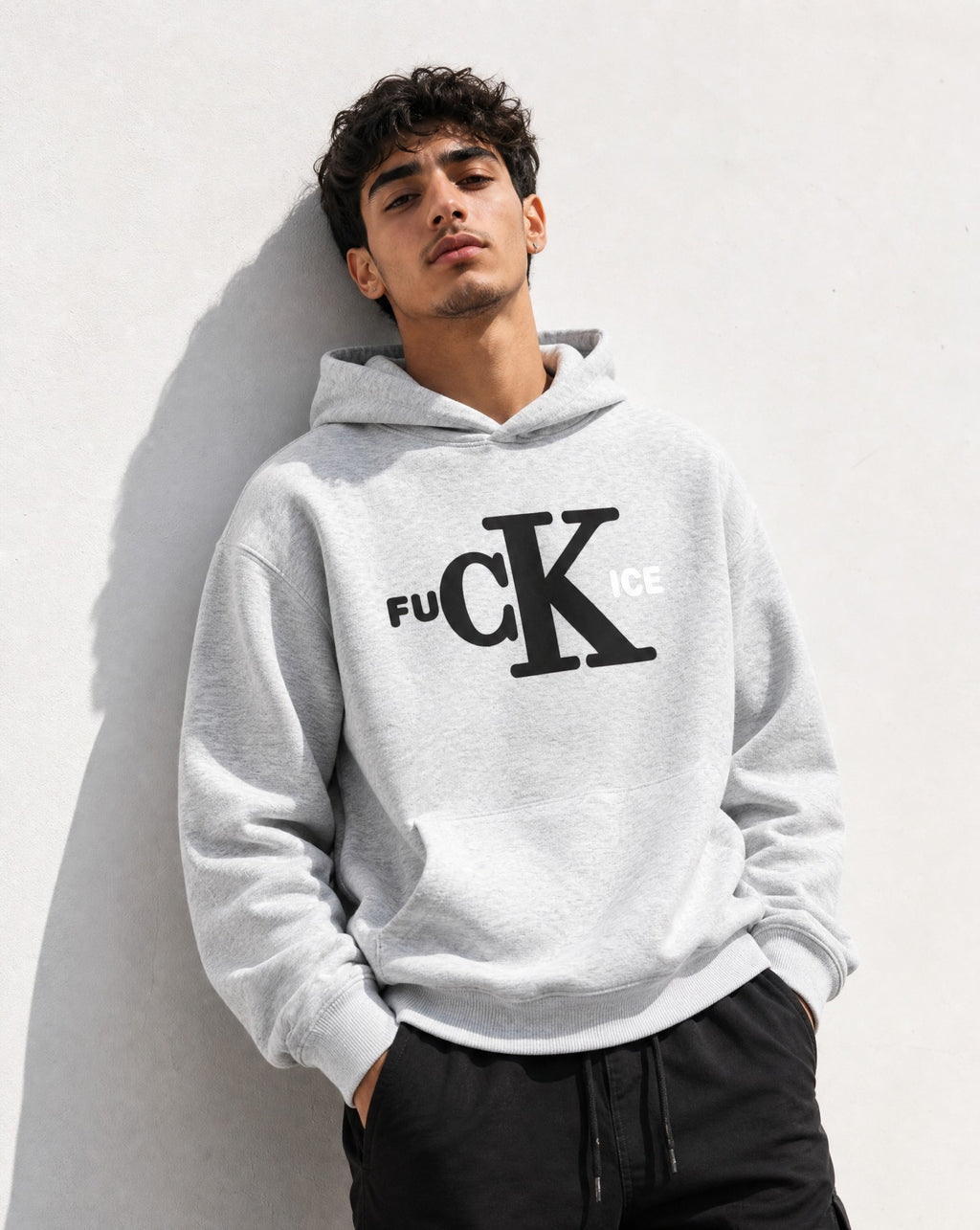 Fck Ice Hoodie in Grey - Editorial Image