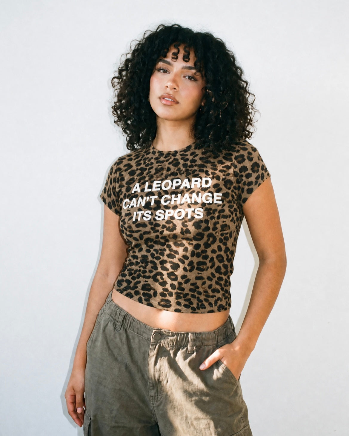 Leopard Spots Women's Crop Tee in Brown