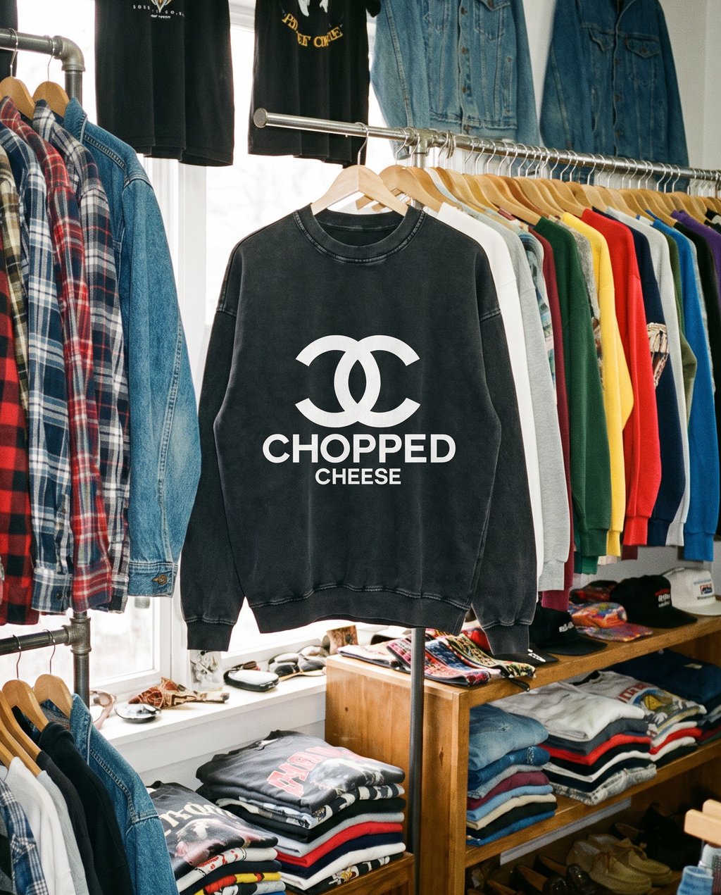 Chopped Cheese Vintage Washed Sweater in Black
