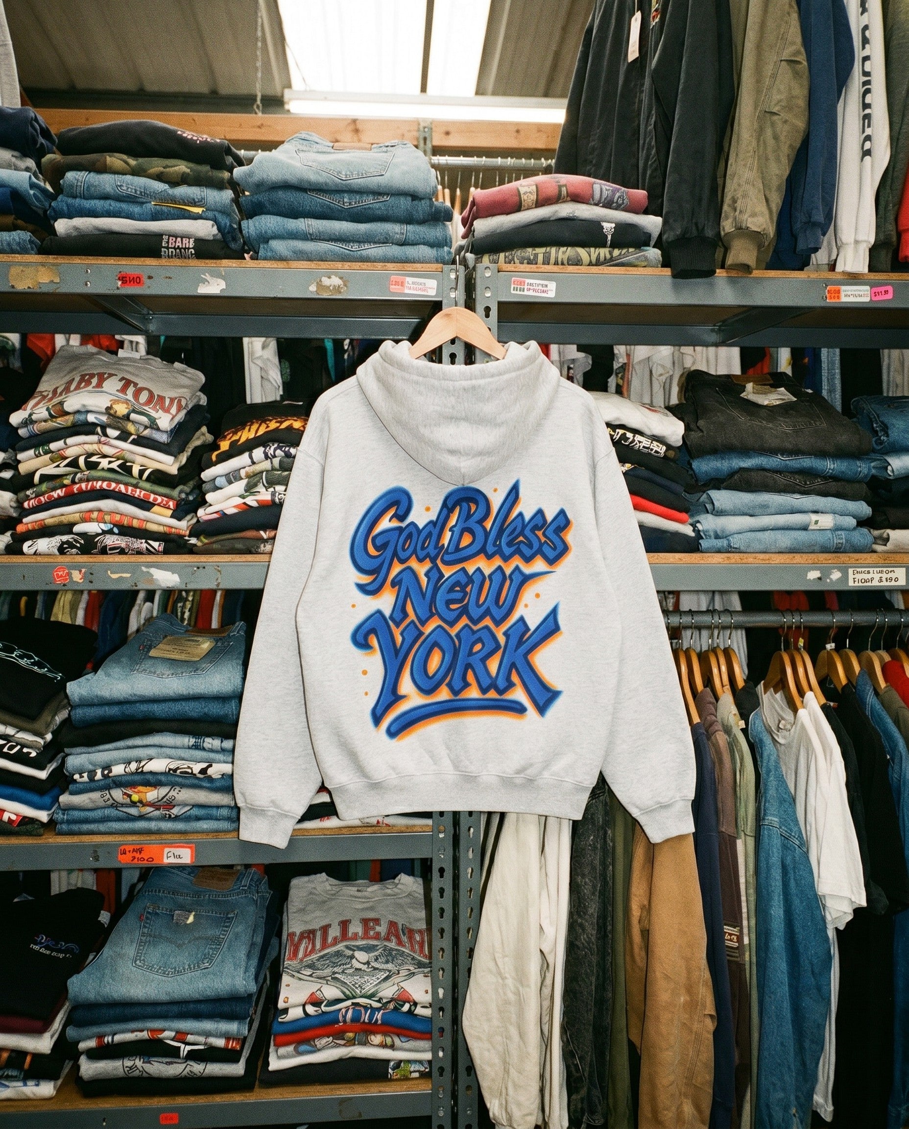 God Bless New York Hoodie in Grey - Creative Flat