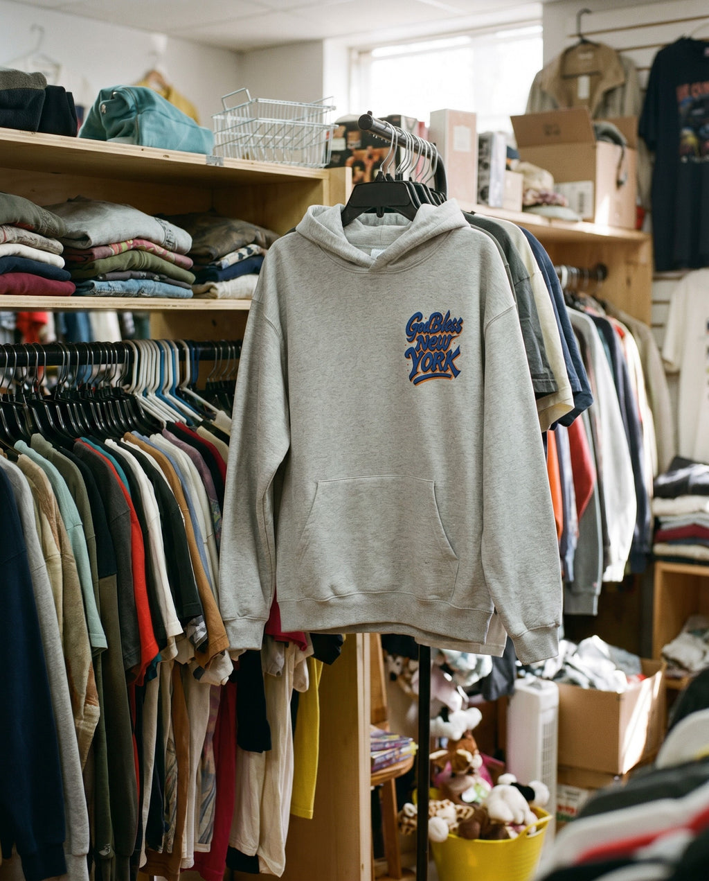God Bless New York Hoodie in Grey - Creative Flat