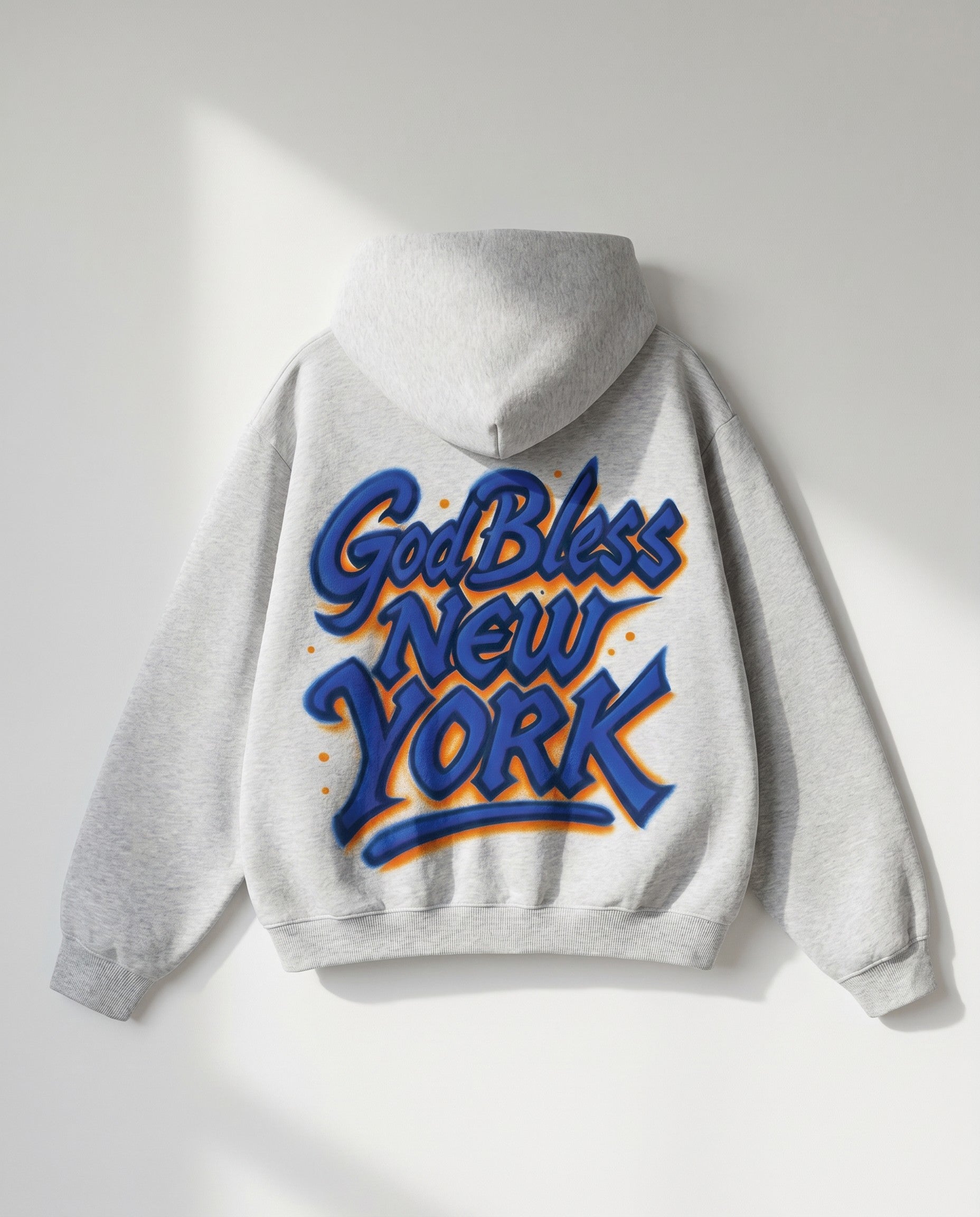 God Bless New York Hoodie in Grey - White Wall Product