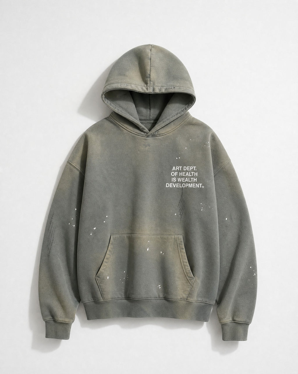 Health is Wealth Distressed Hoodie in Moon Grey - White Wall Product