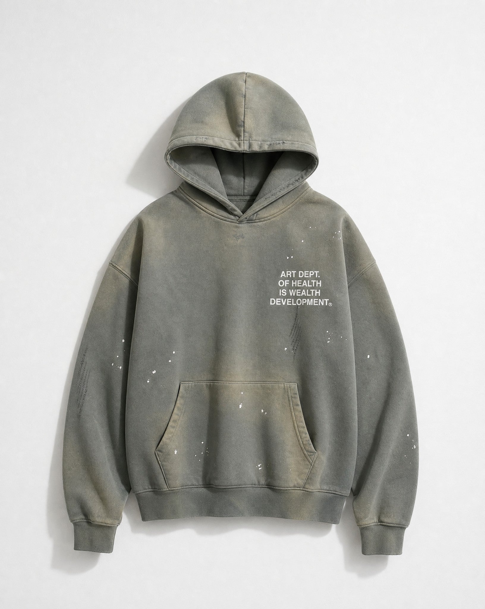 Health is Wealth Distressed Hoodie in Moon Grey - White Wall Product