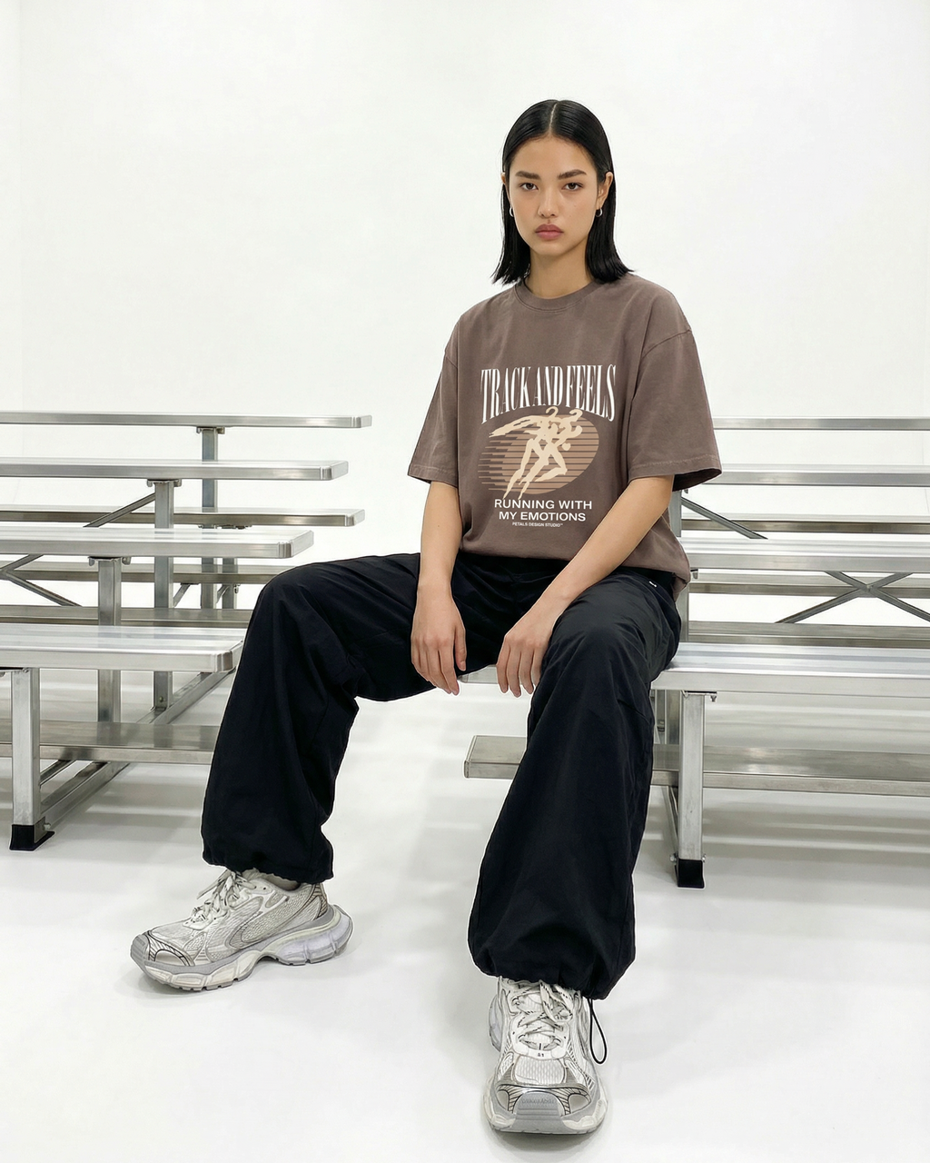 Track & Feels Vintage Brown Oversized Tee