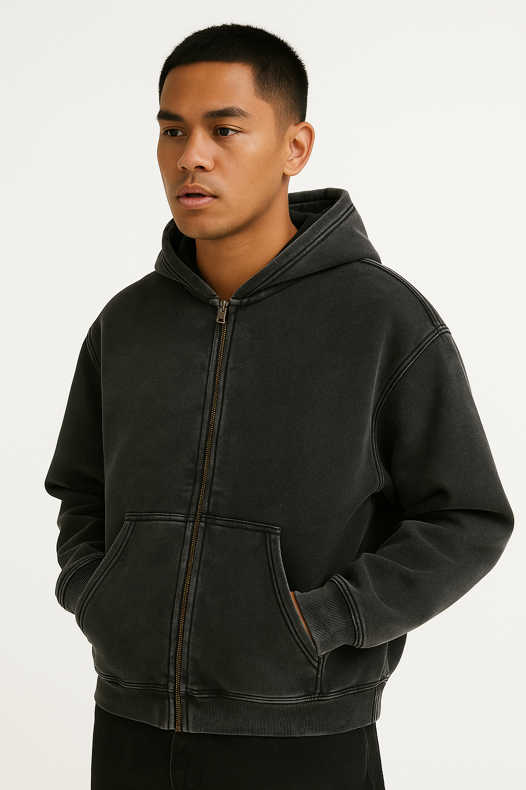 CORE: Enzyme Treated Zip Hoodie in Black