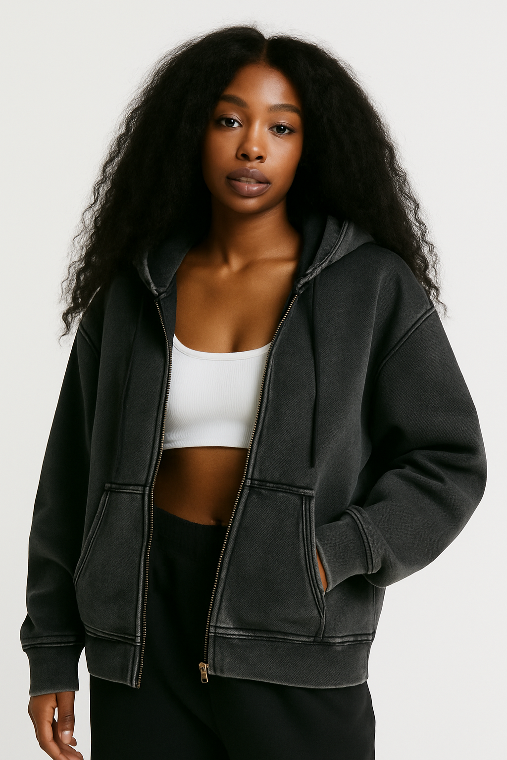 CORE: Enzyme Treated Zip Hoodie in Black