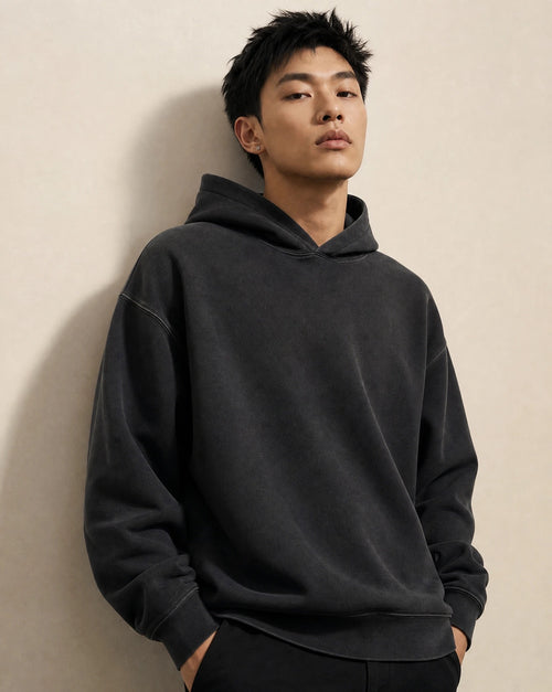 CORE: Enzyme Treated Box Hoodie in Black
