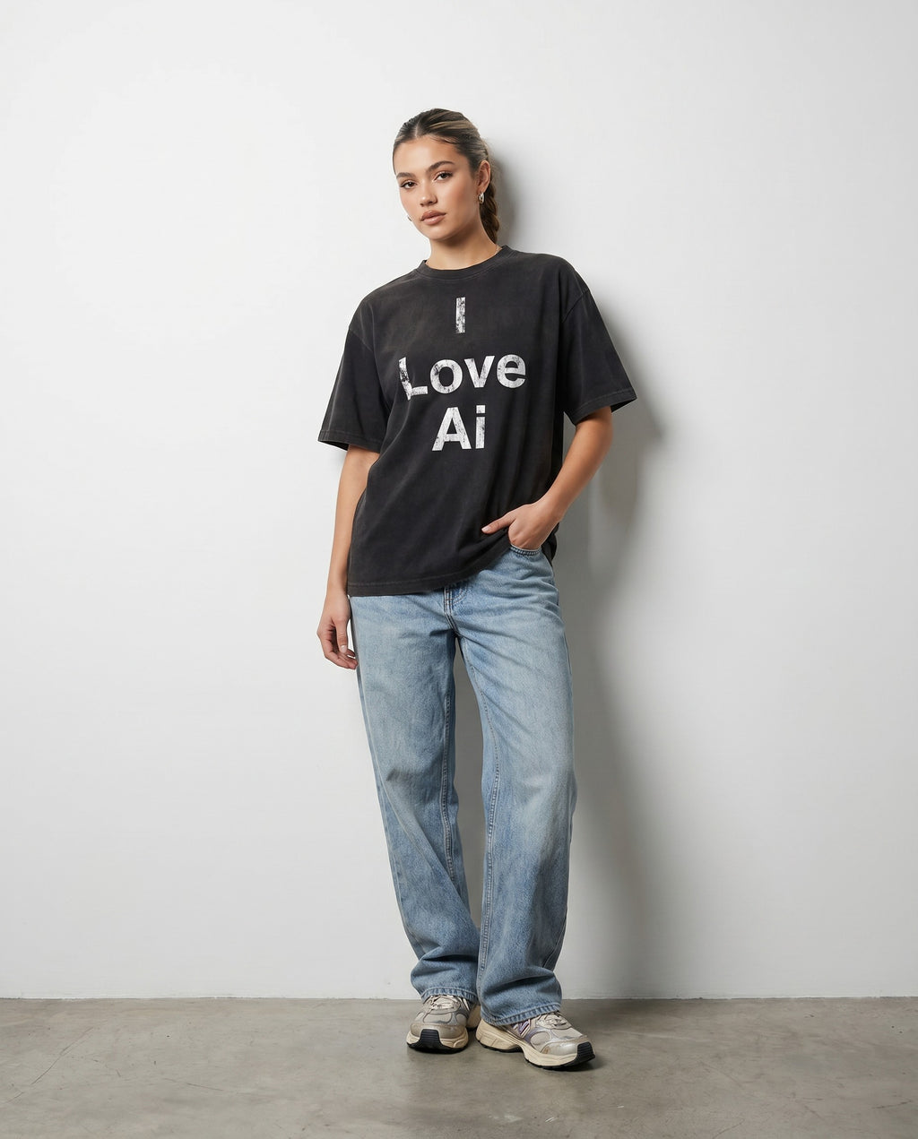 I Love Ai Vintage Washed Tee - Editorial Image