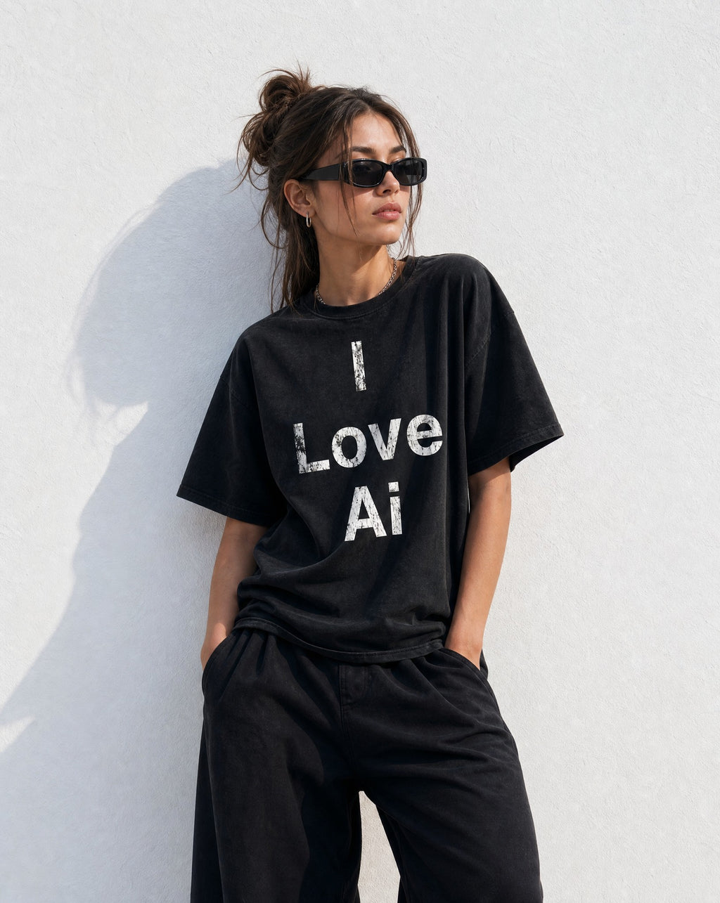 I Love Ai Vintage Washed Tee - Editorial Image