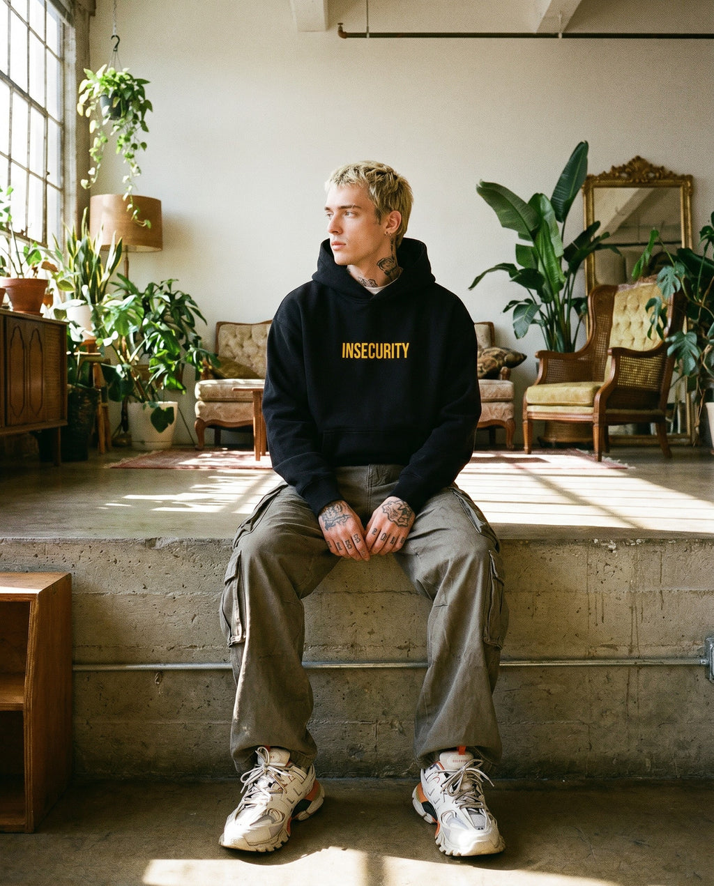Insecurity Boxy Hoodie in Black - Lifestyle Image