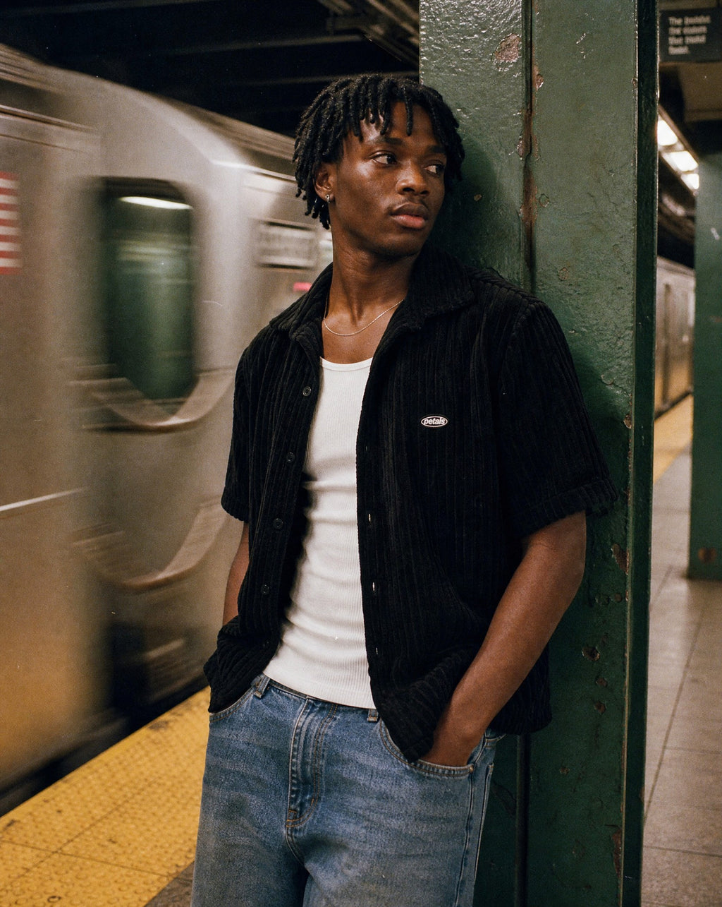 Jumbo Cords Button-Up in Black - Lifestyle Image