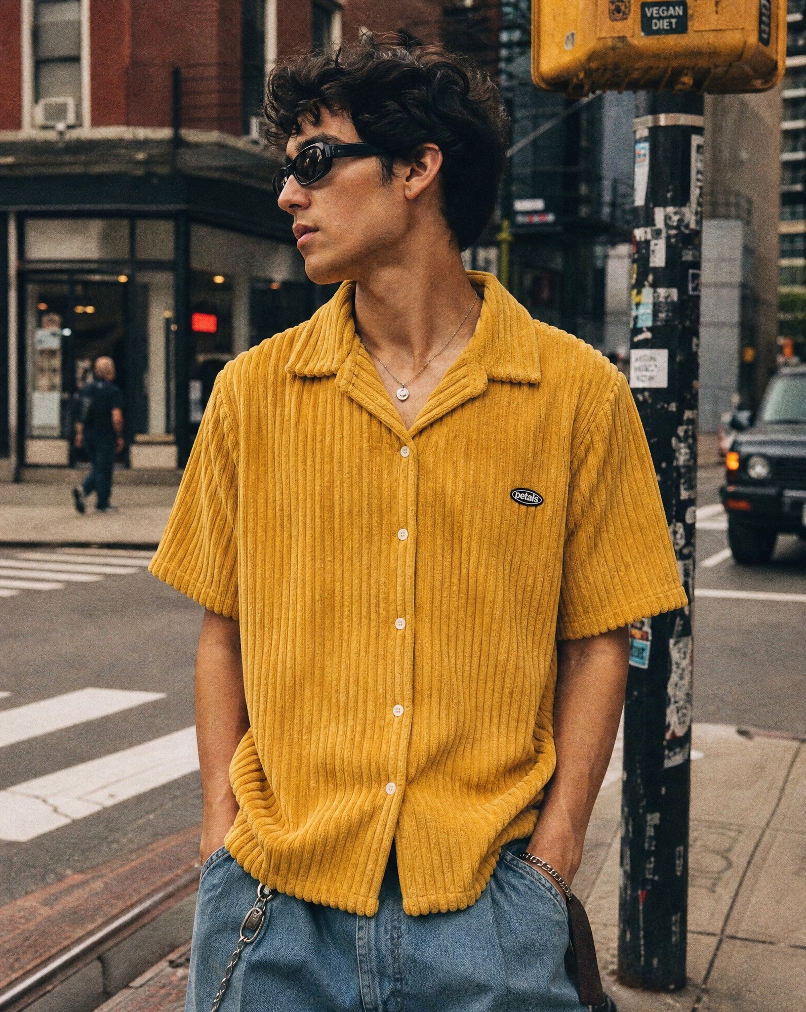 Jumbo Cords Button-Up in Mustard - Lifestyle Image