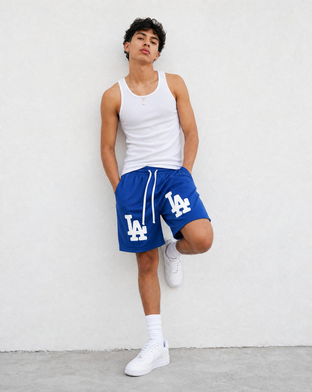 LA Bootleg Mesh Shorts in Blue - Editorial Image