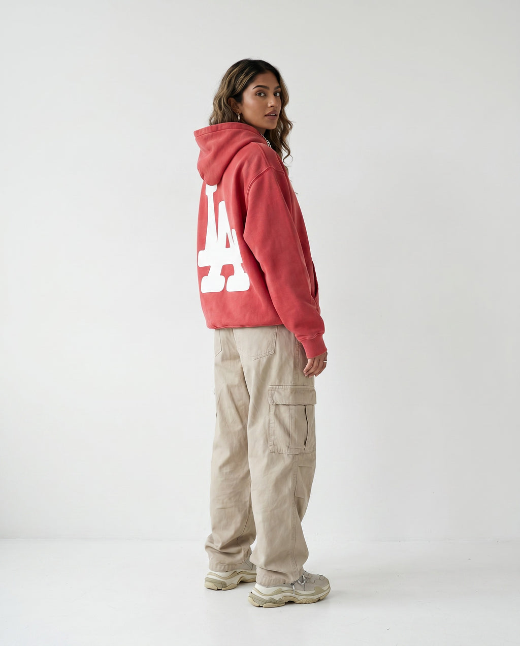 LA Bootleg Vintage Washed Hoodie in Red - Editorial Image