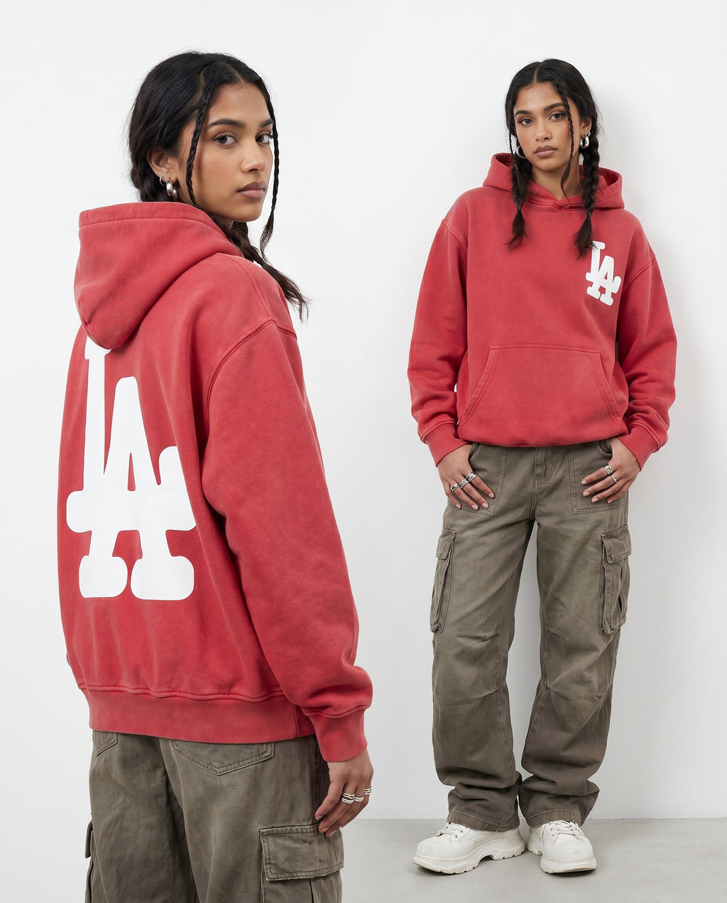 LA Bootleg Vintage Washed Hoodie in Red - Editorial Image