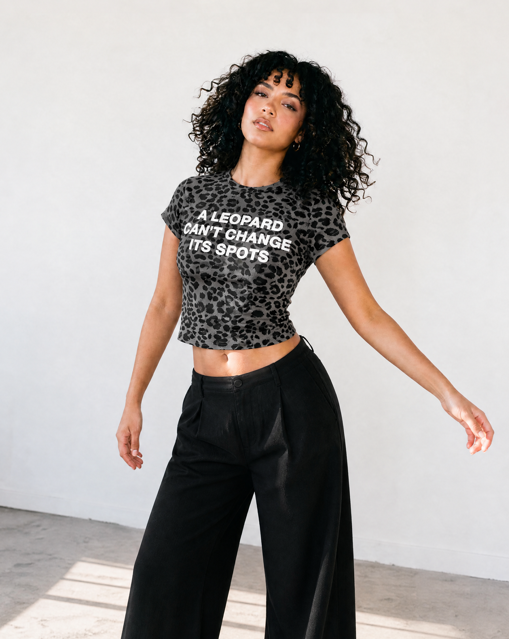 Leopard Spots Women's Crop Tee in Grey