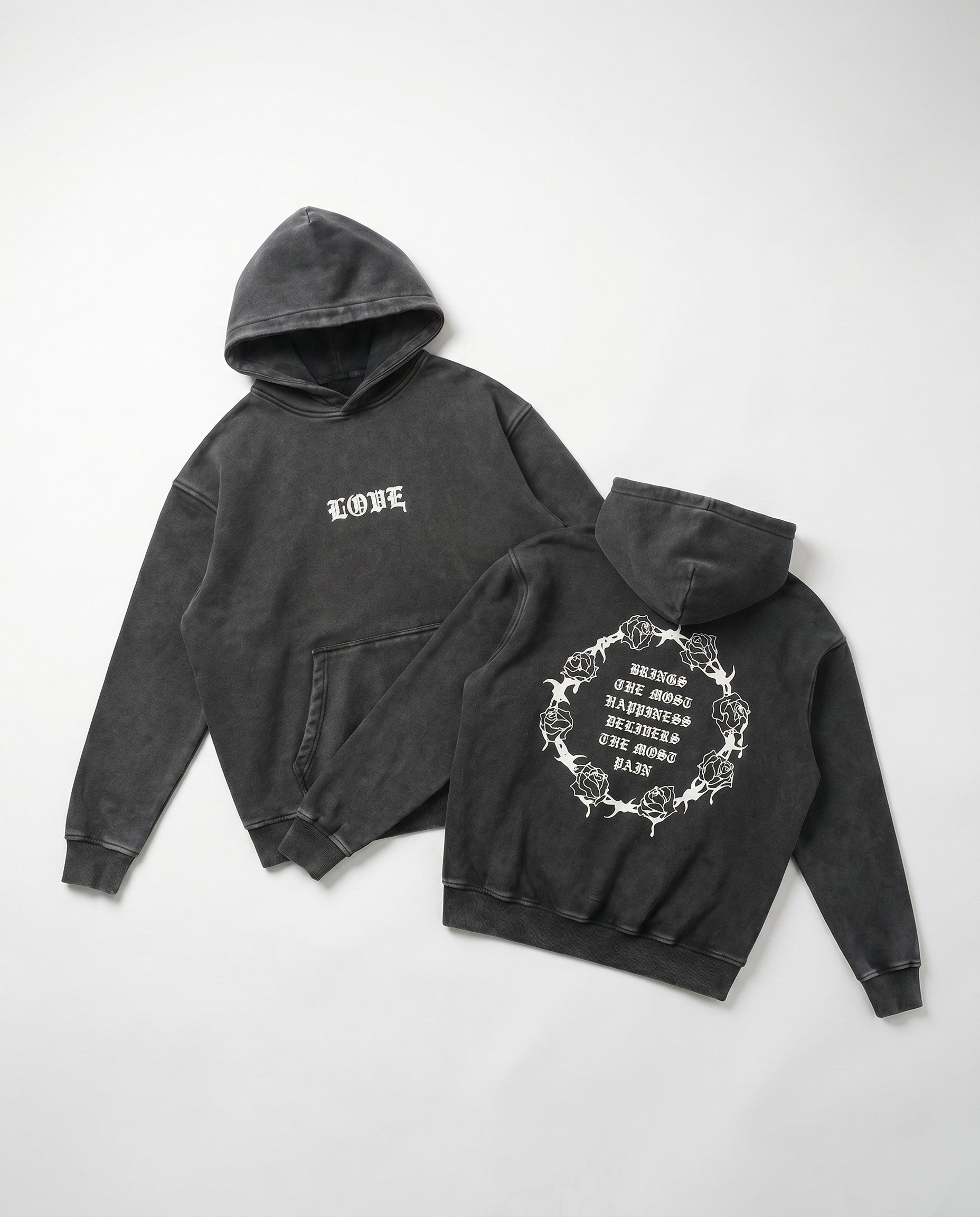 Love Vintage Washed Hoodie in Black - White Wall Product