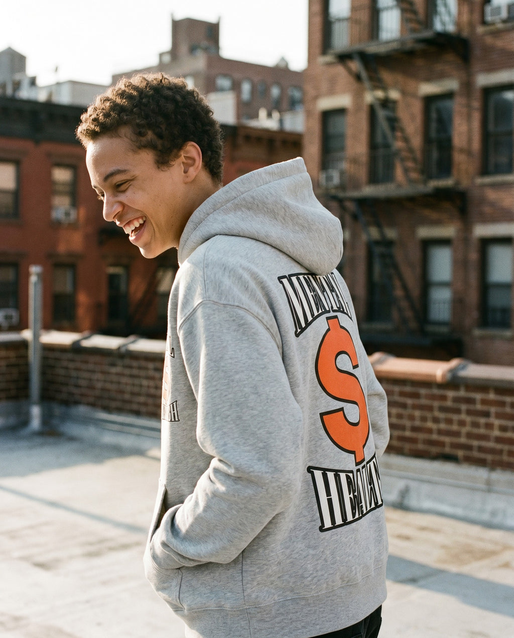 Mental Money Boxy Hoodie in Grey - Lifestyle Image