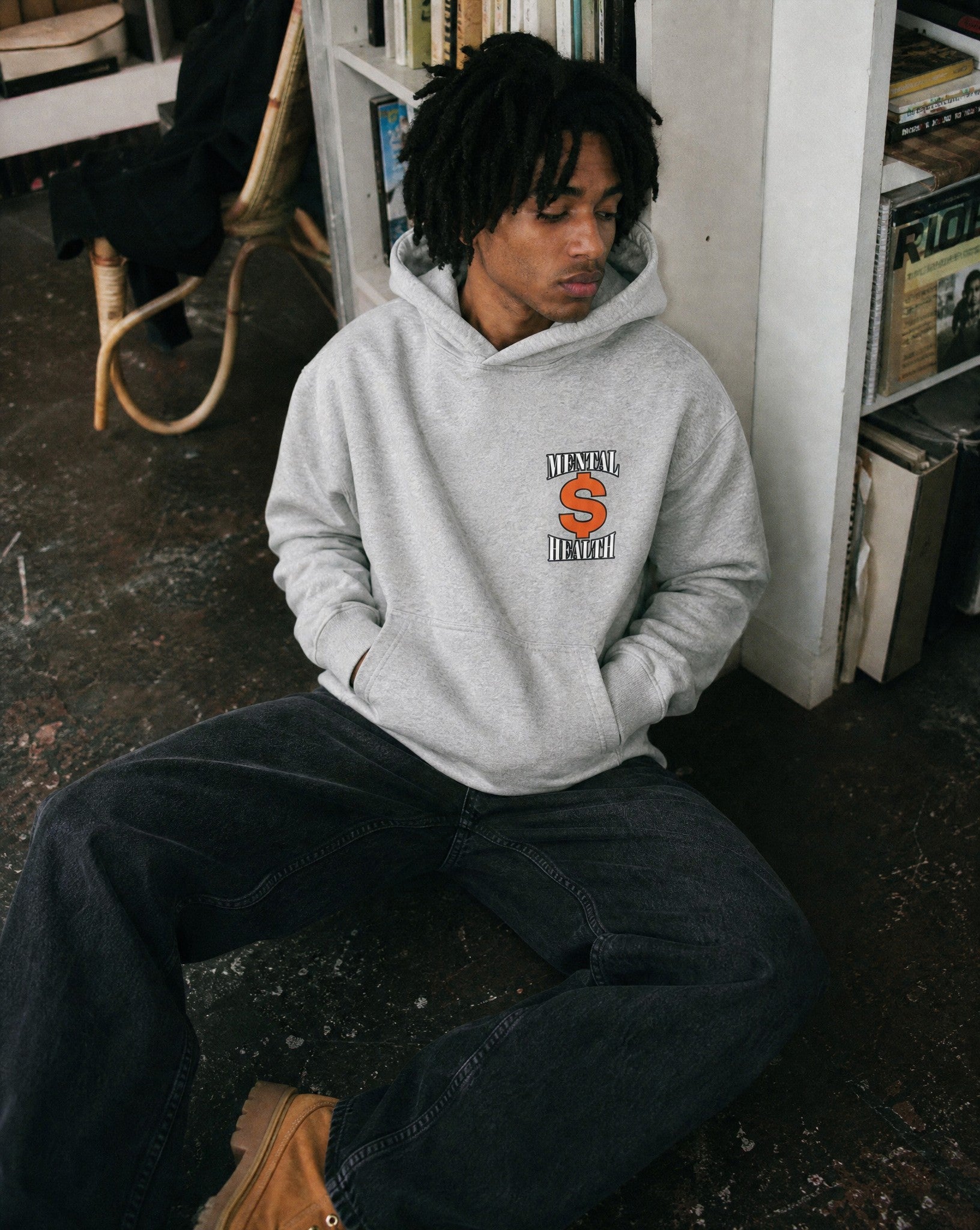Mental Money Boxy Hoodie in Grey - Lifestyle Image