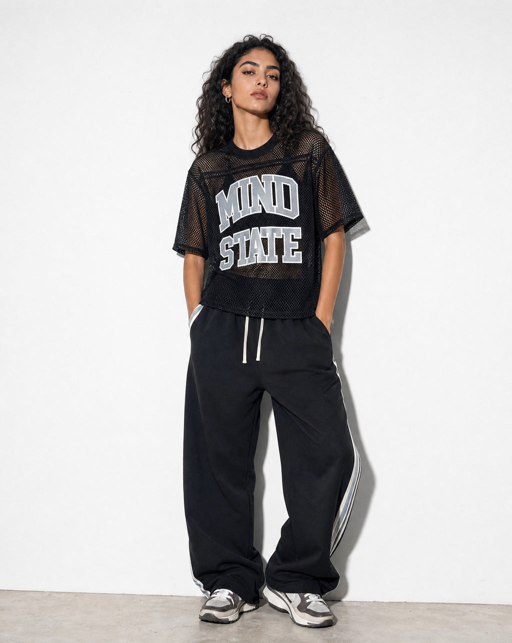 Mind State Mesh Shirt in Black -Editorial Image