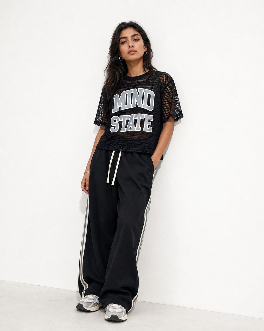 Mind State Mesh Shirt in Black -Editorial Image