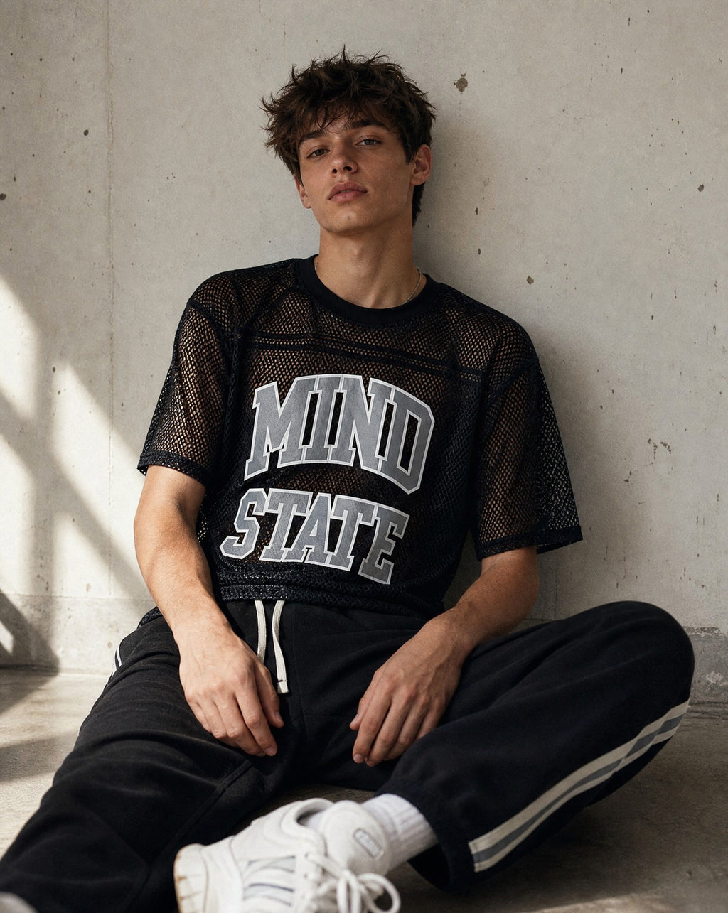 Mind State Mesh Shirt in Black - Lifestyle Image