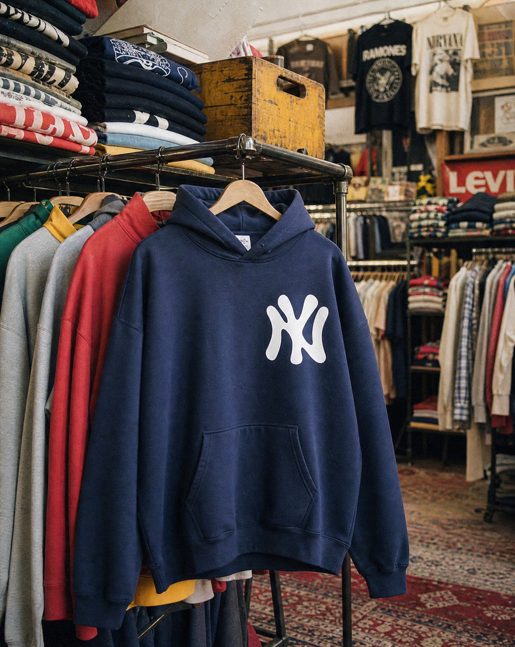 NY Bootleg Hoodie in Navy - Creative Flat