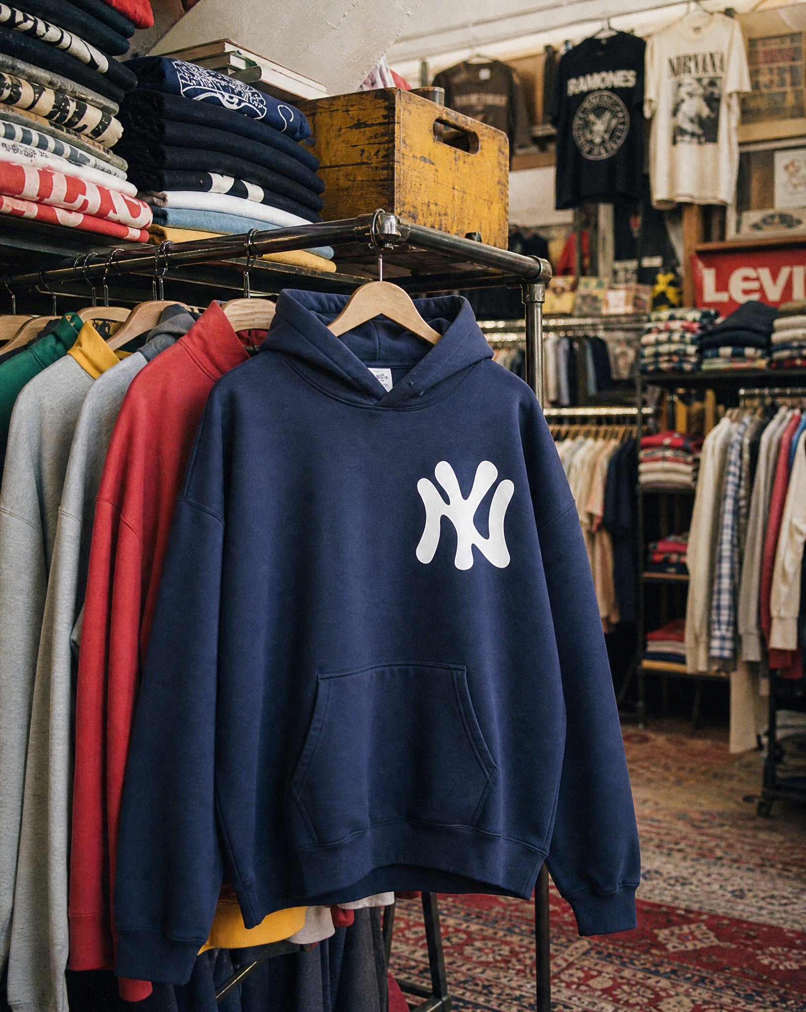 NY Bootleg Hoodie in Navy - Creative Flat
