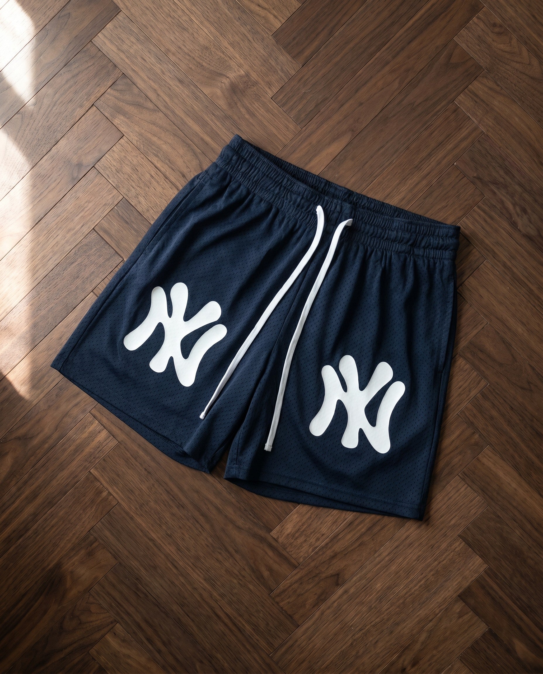 NY Bootleg Mesh Shorts in Navy - Creative Flat