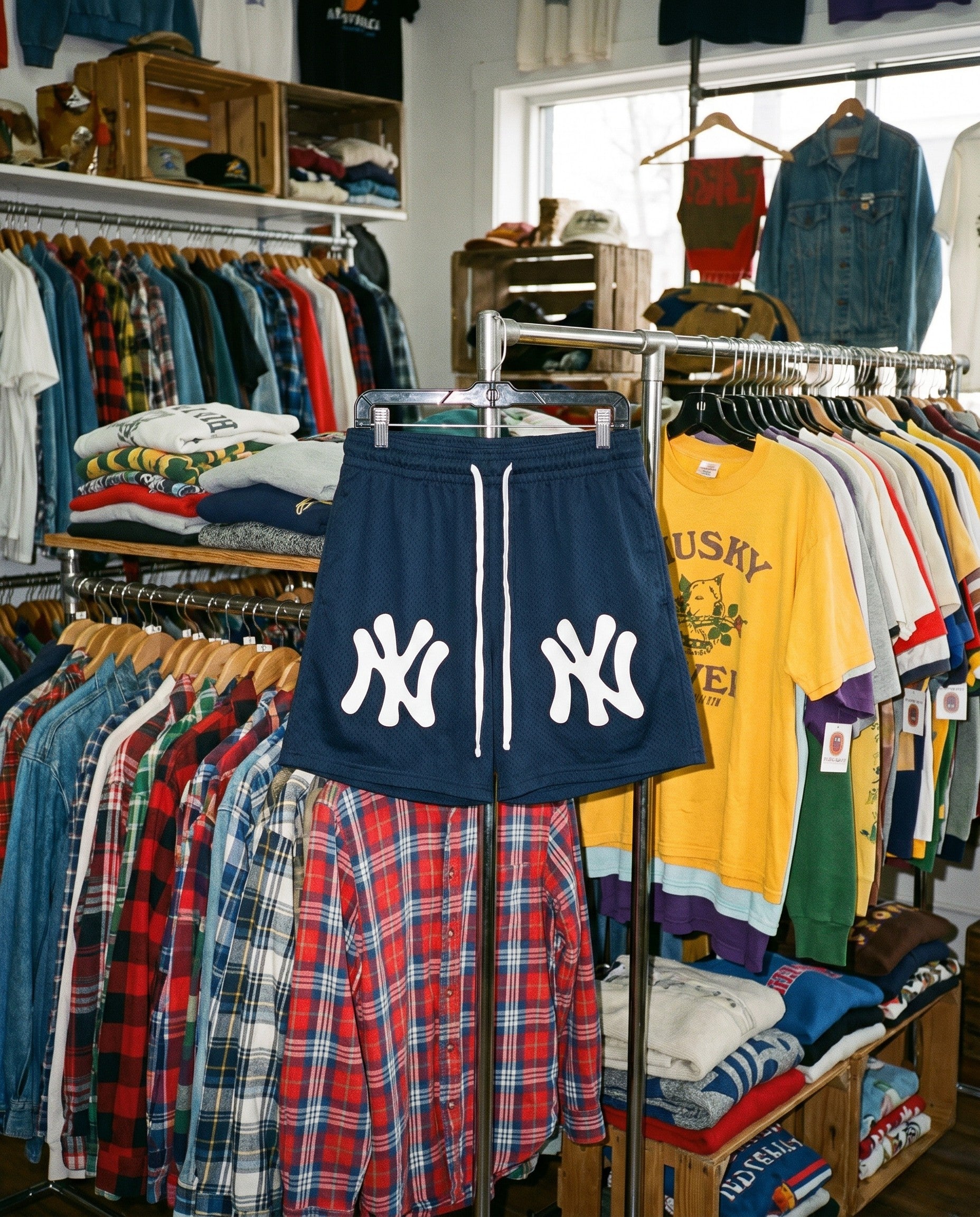NY Bootleg Mesh Shorts in Navy - Creative Flat