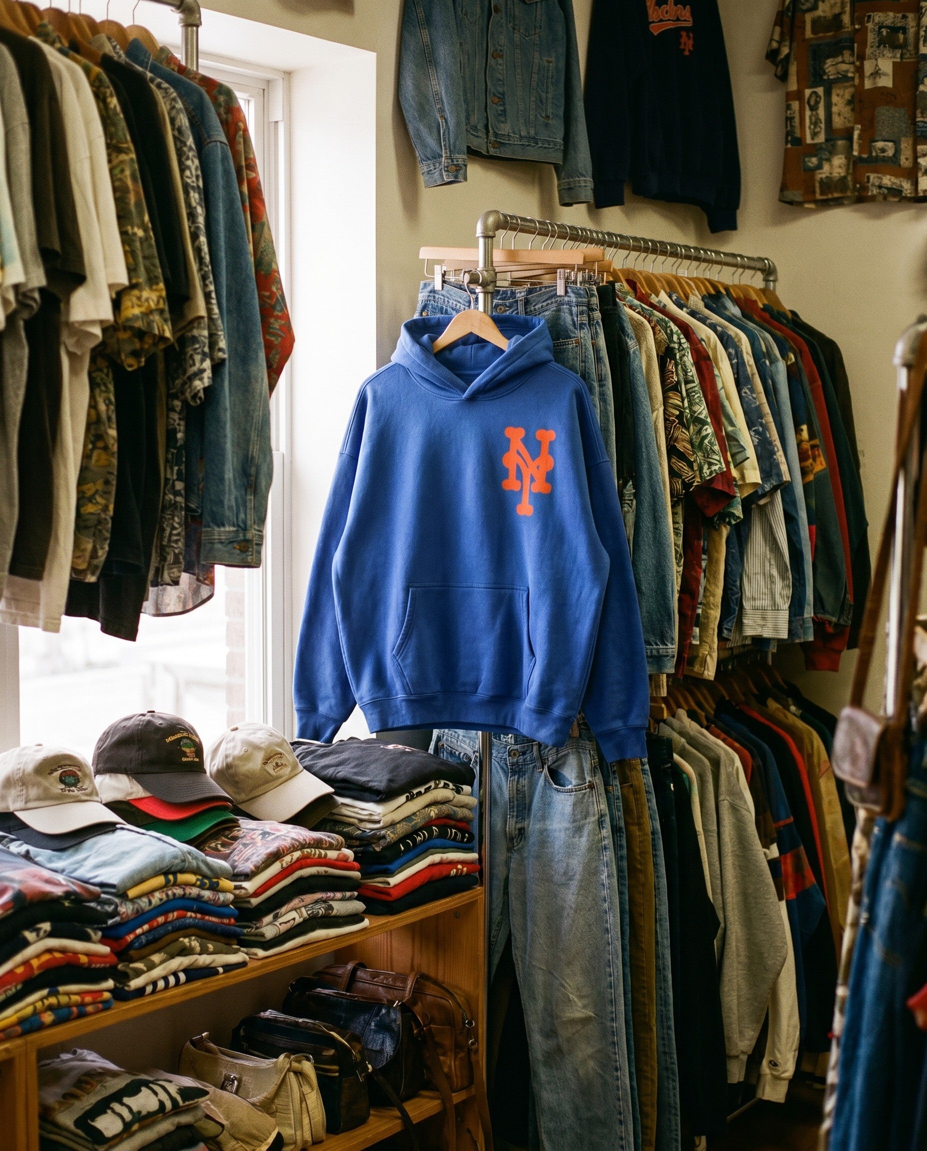 NY Queens Bootleg Hoodie in Blue - Creative Flat