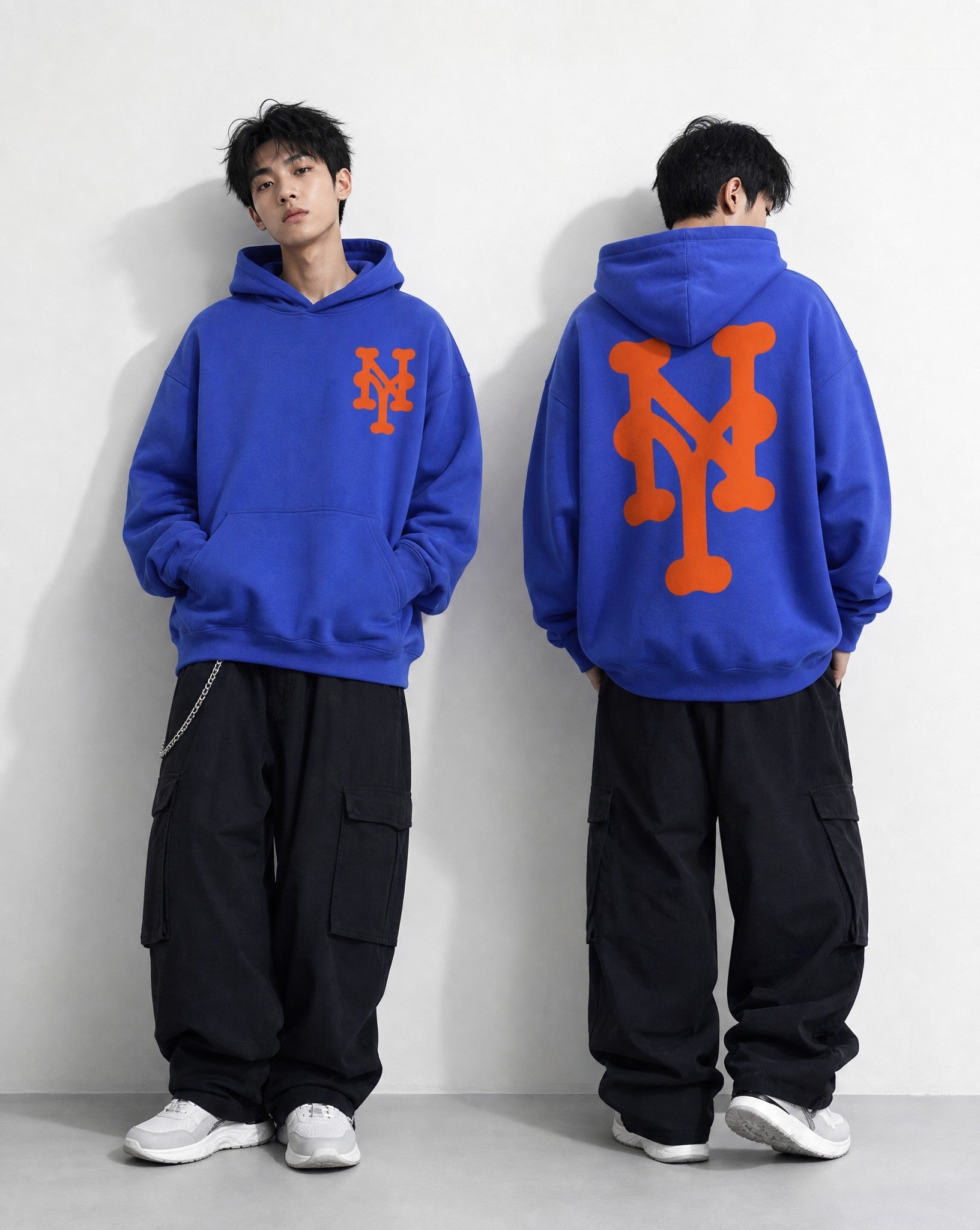 NY Queens Bootleg Hoodie in Blue -  Editorial Image