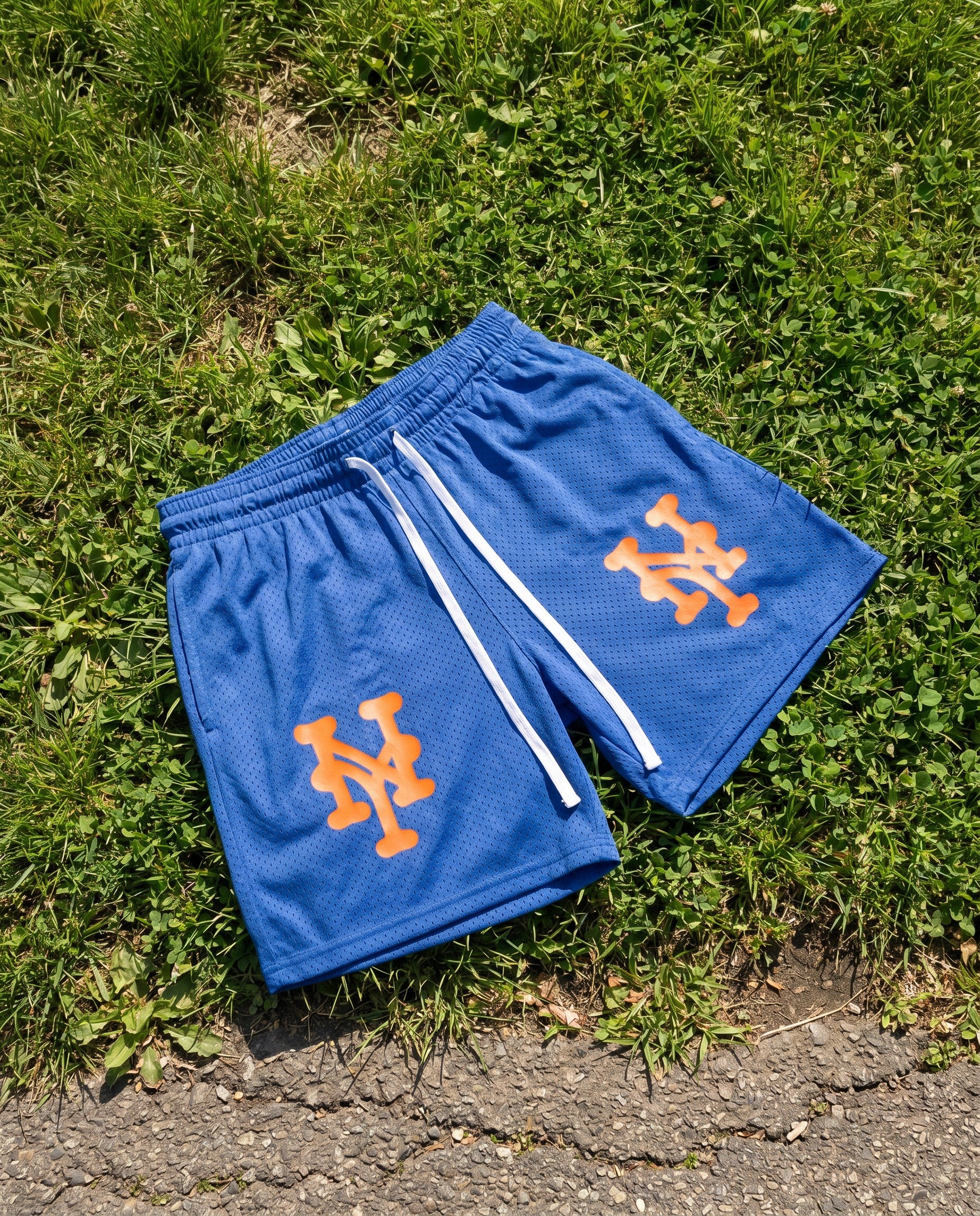 NY Queens Bootleg Mesh Shorts in Blue - Creative Flat