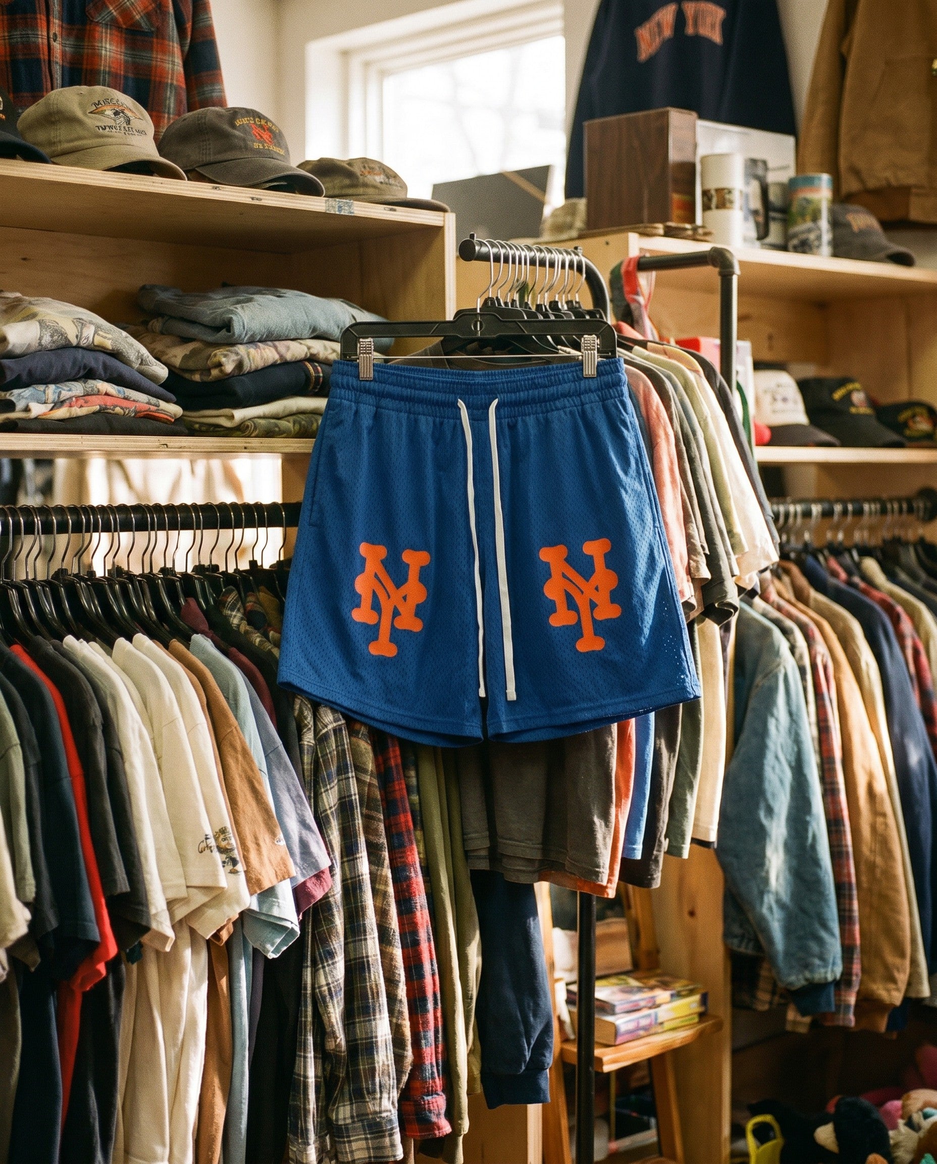 NY Queens Bootleg Mesh Shorts in Blue - Creative Flat