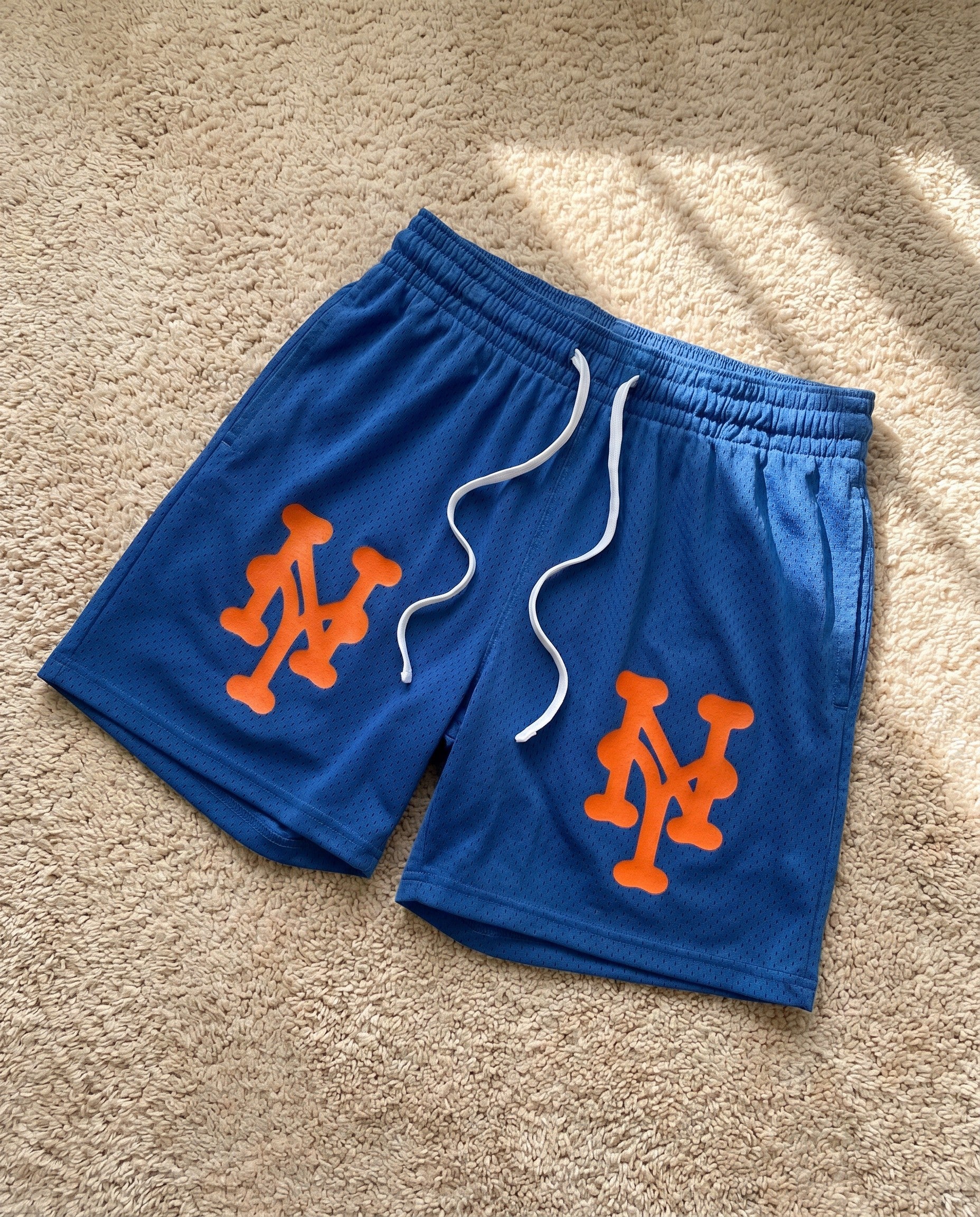 NY Queens Bootleg Mesh Shorts in Blue - Creative Flat