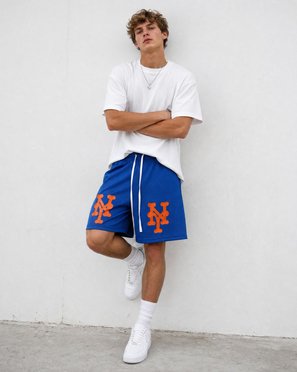 NY Queens Bootleg Mesh Shorts in Blue - Editorial Image