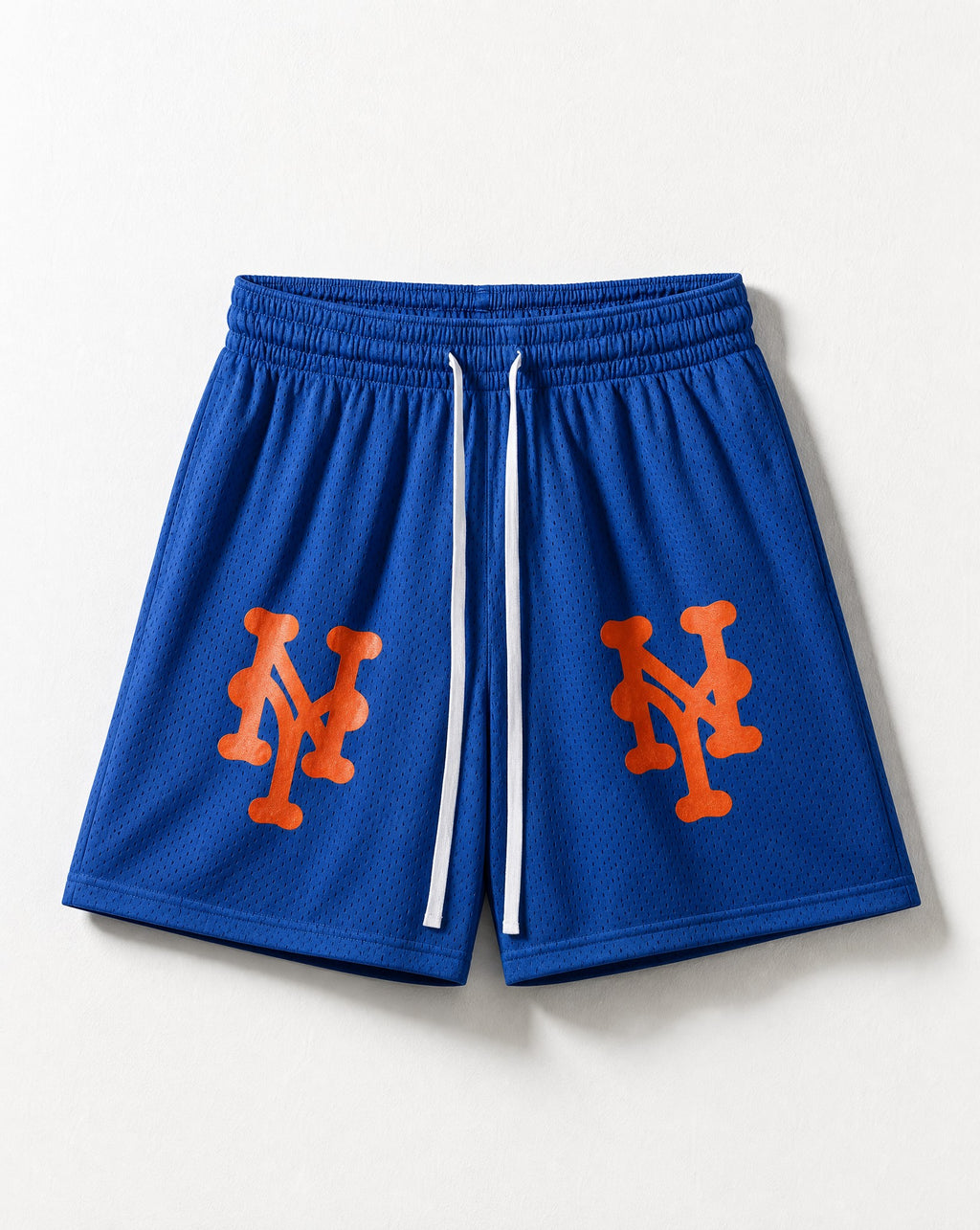 NY Queens Bootleg Mesh Shorts in Blue - White Wall Product