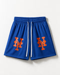 NY Queens Bootleg Mesh Shorts in Blue - White Wall Product