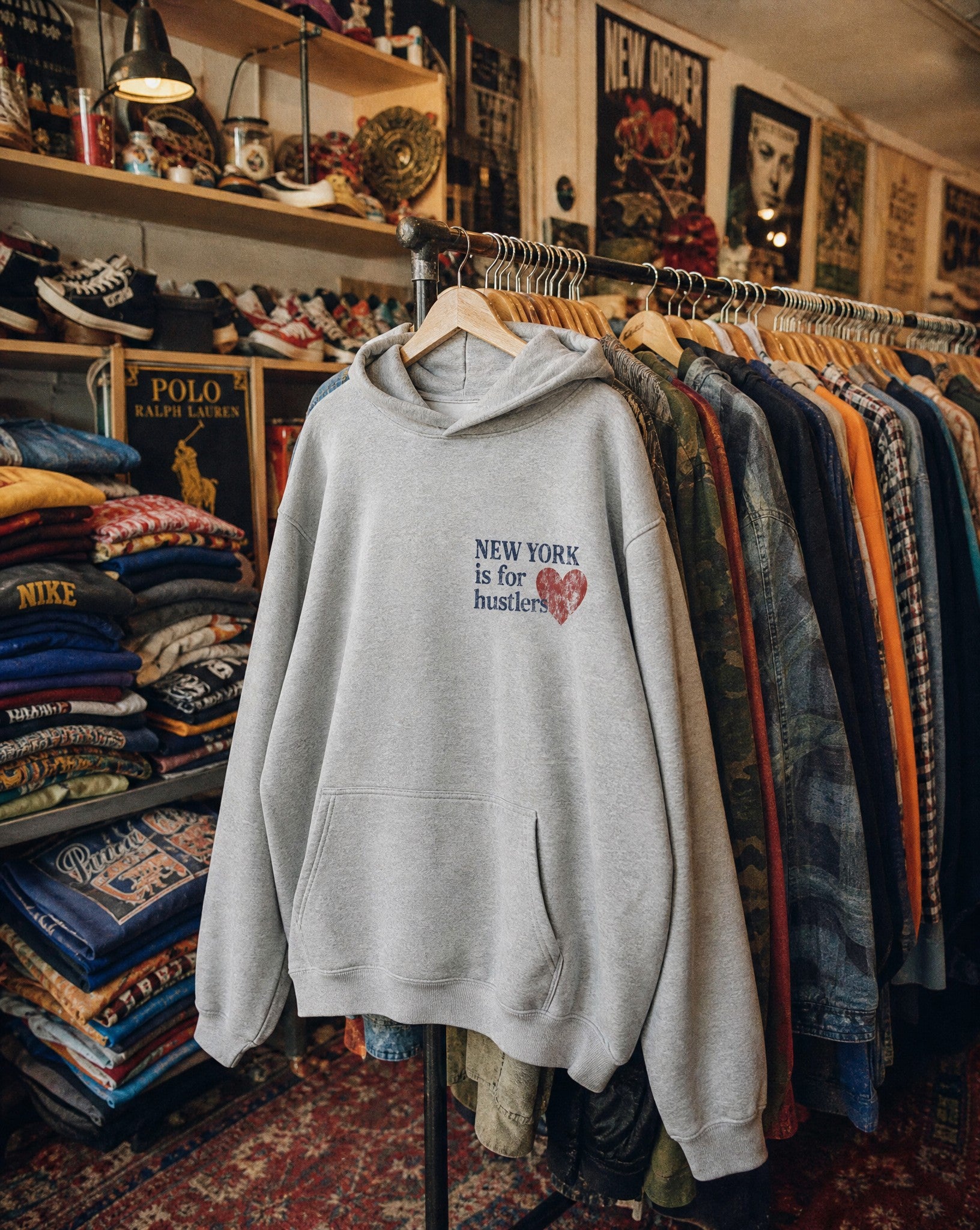 New York Hustle Hoodie in Grey - Creative Flat