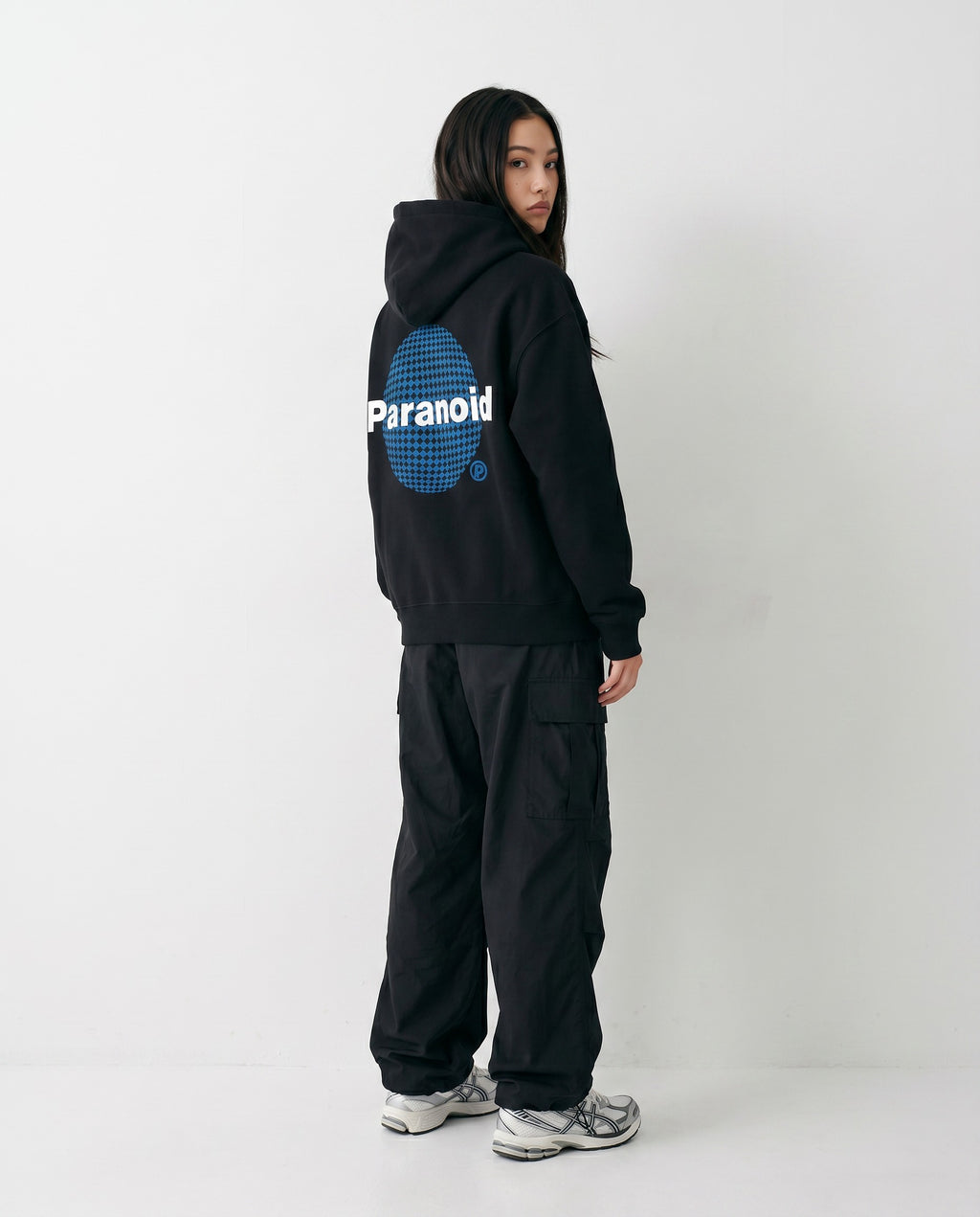 Paranoid Boxy Hoodie in Black - Editorial Image