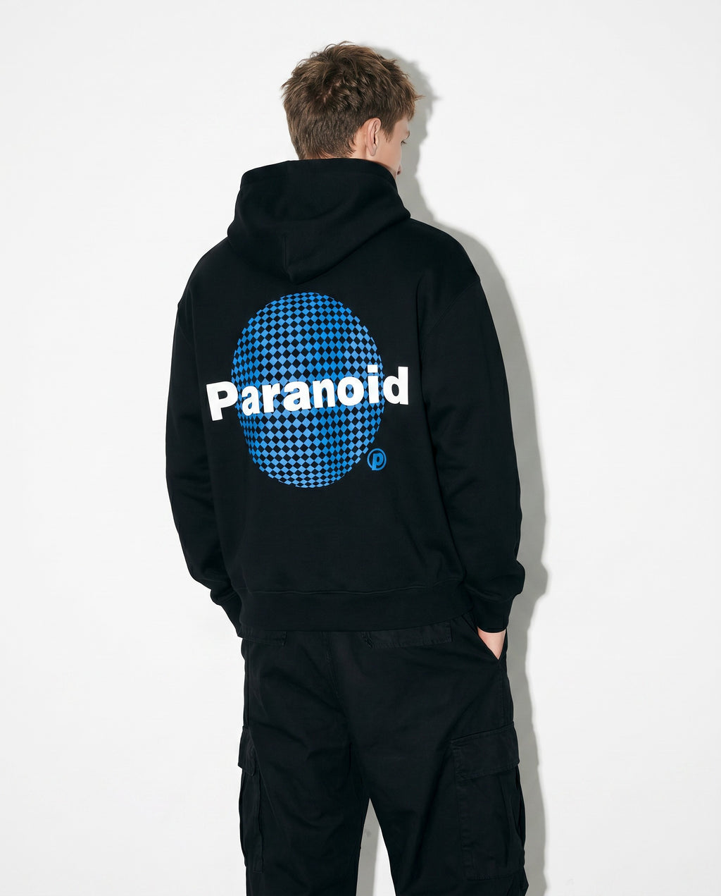 Paranoid Boxy Hoodie in Black - Editorial Image
